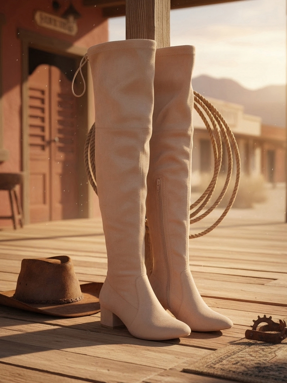 NWOT Qupid Over-the-Knee Block Heel Boots in Cream(6.5)